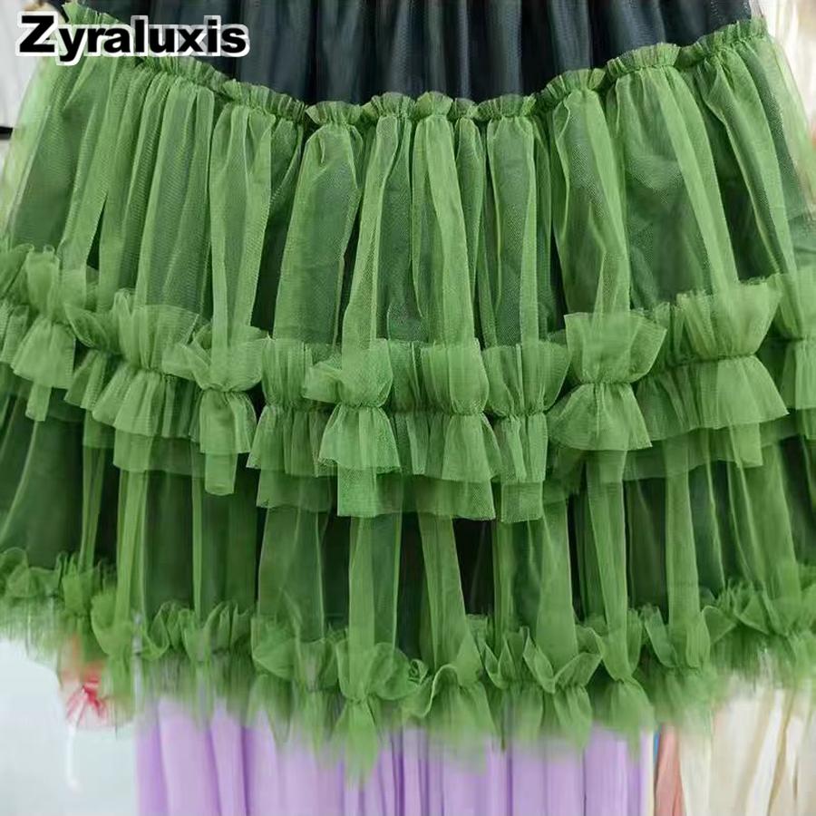 Neues Patchwork Colorblock Netzkleid für Mädchen, Fee Prinzessinnenkleid, Tüllkleid, INS Tanzperformance Halbkörper Kurzer Rock