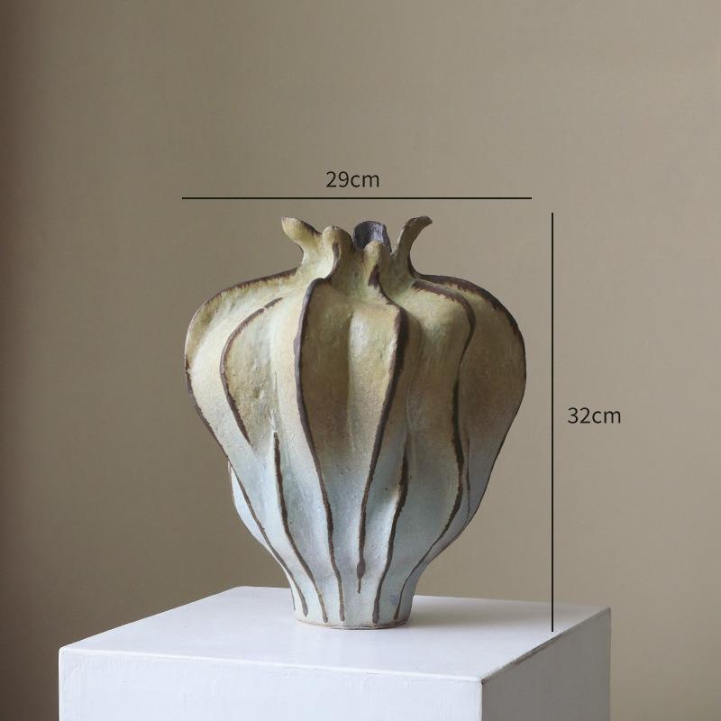 Flower Bud Shape Ceramic Vase Pleated Pattern Flower Vase Porcelain Handicrafts Handmade Ornaments Home Decoration
