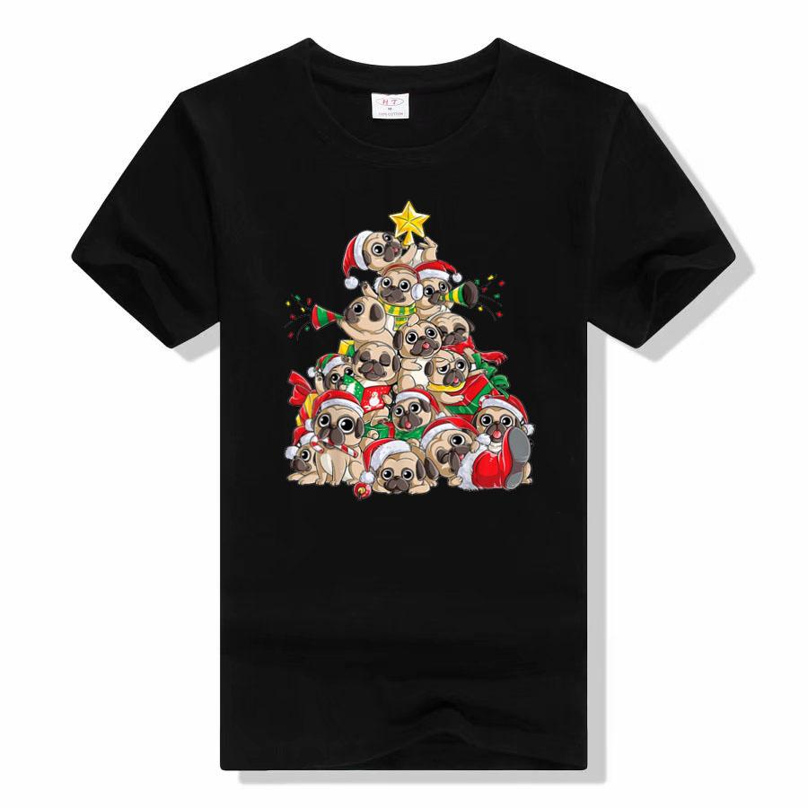 Cute Pug Christmas Costume Santa Hat Ugly Tree Dog Santa Xmas Classic T-Shirt Gifts Animal Printed Basics Graphic Tee Y2k Tops
