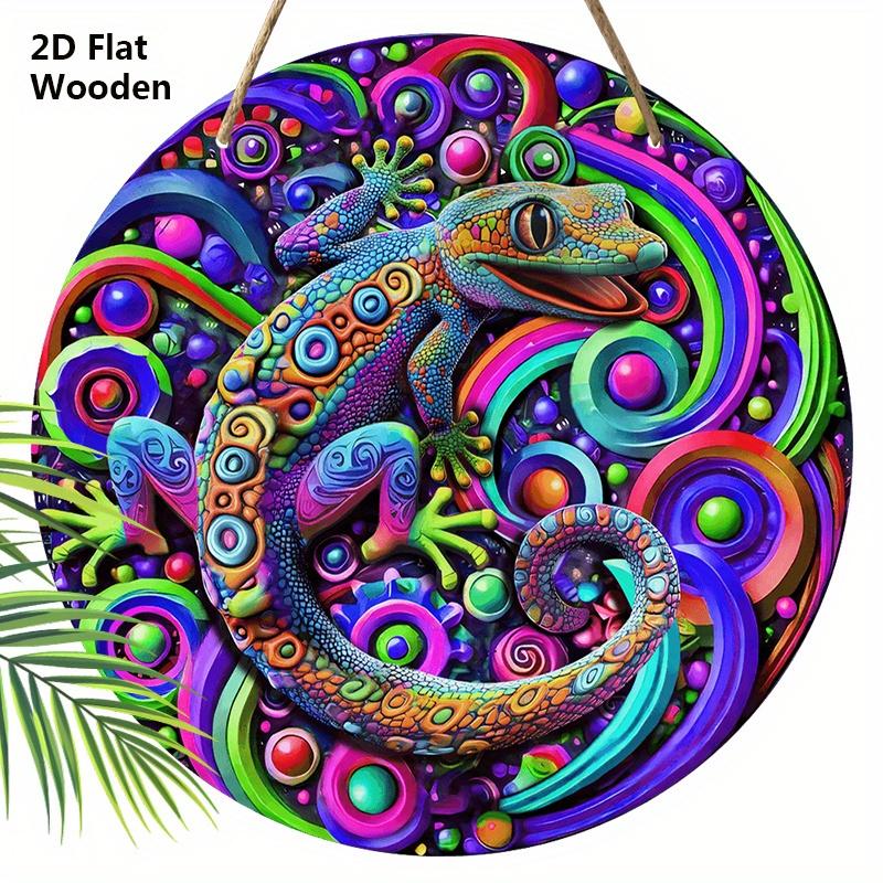 

2D Flat Colorful Wooden Sign with Lizard Pattern - Unique Decorative Plaque for Home, Tavern, Yard, Porch Decor 20cm/7.87in фиолетовый