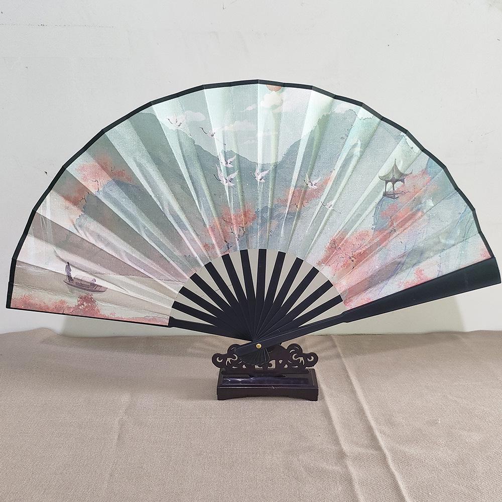 Ancient Style 8-Inch Folding Plastic Fan with Tassel for Men's Hanfu Dance