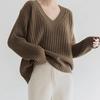 Basic Knitted Pullovers Women Autumn Winter Warm V-Neck Sweater Fashion Loose Long Sleeve Classic Casual Knitwear Tops