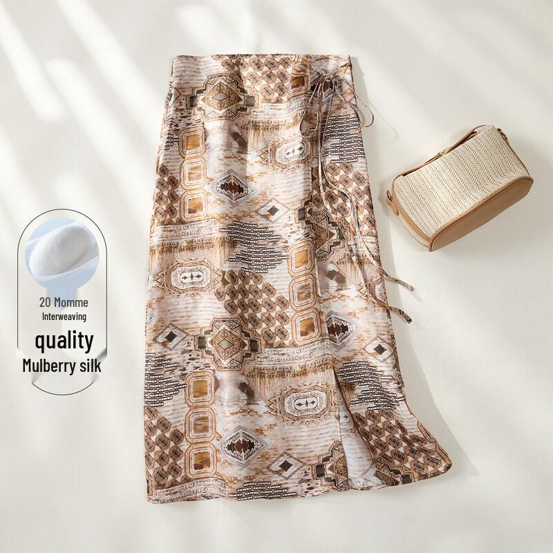 Retro Geometric Print Mulberry Silk Blend Straight Skirt XXL