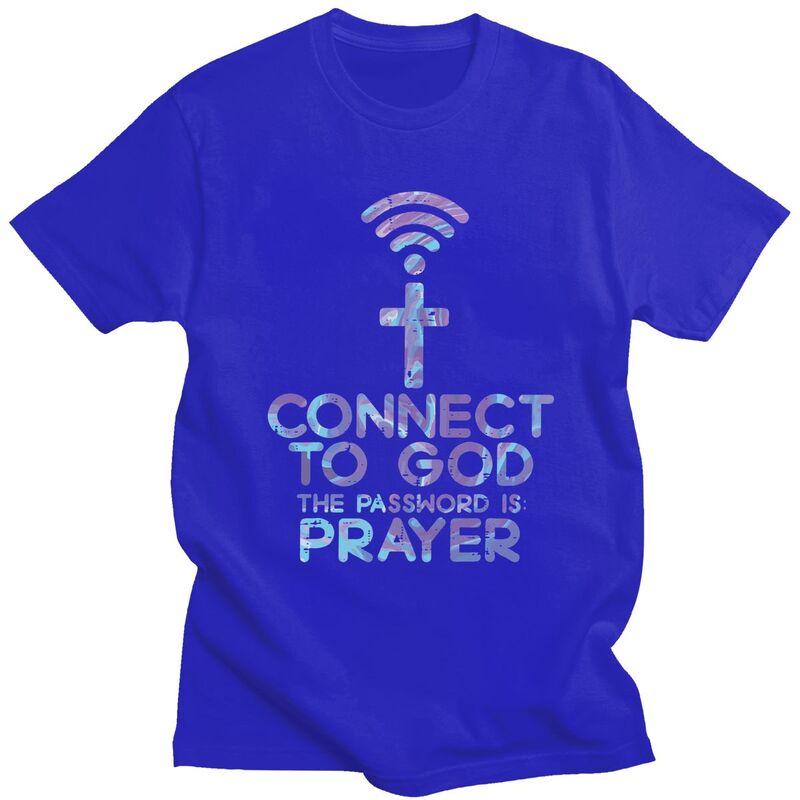 Custom Jesus Christian Tee Connect To God The Password Is Prayer T Shirt Men Short Sleeve Pure Cotton Tshirt Leisure Tee Tops