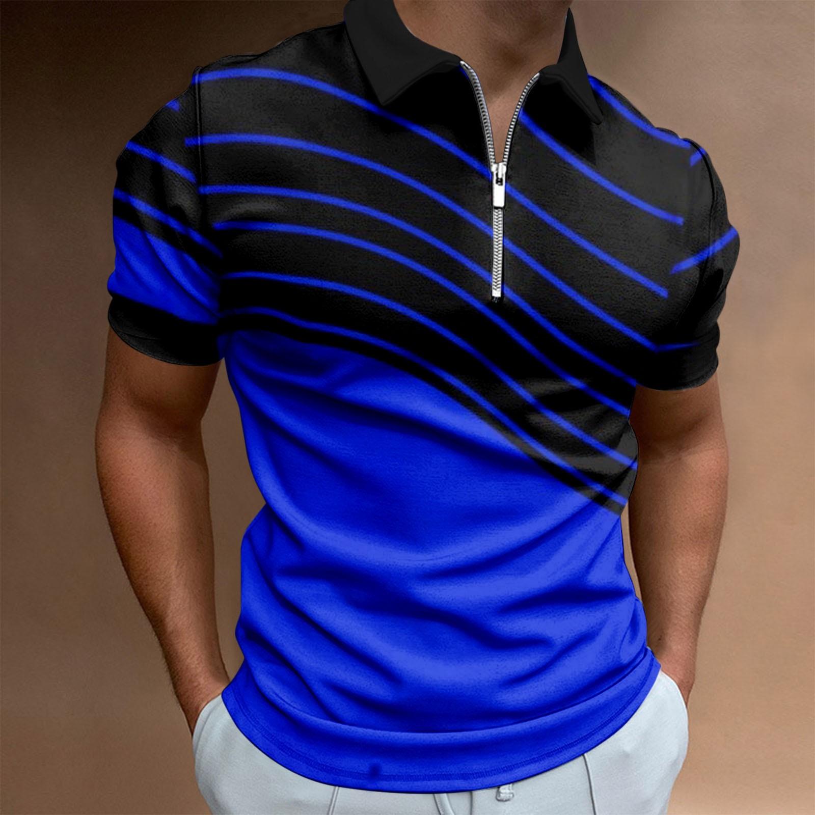 

Рабочая одежда Мужская рубашка с короткими рукавами на молнии с креативной полосой и 3D-печатью M