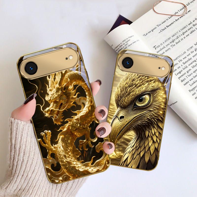 Golden Eagle Head For IPhone 17Pro Max 16 17 Pro 15 P ro 14 13 Plus 12 Mini 11Pro Max XR 16E 17 Air Golden glass phone case