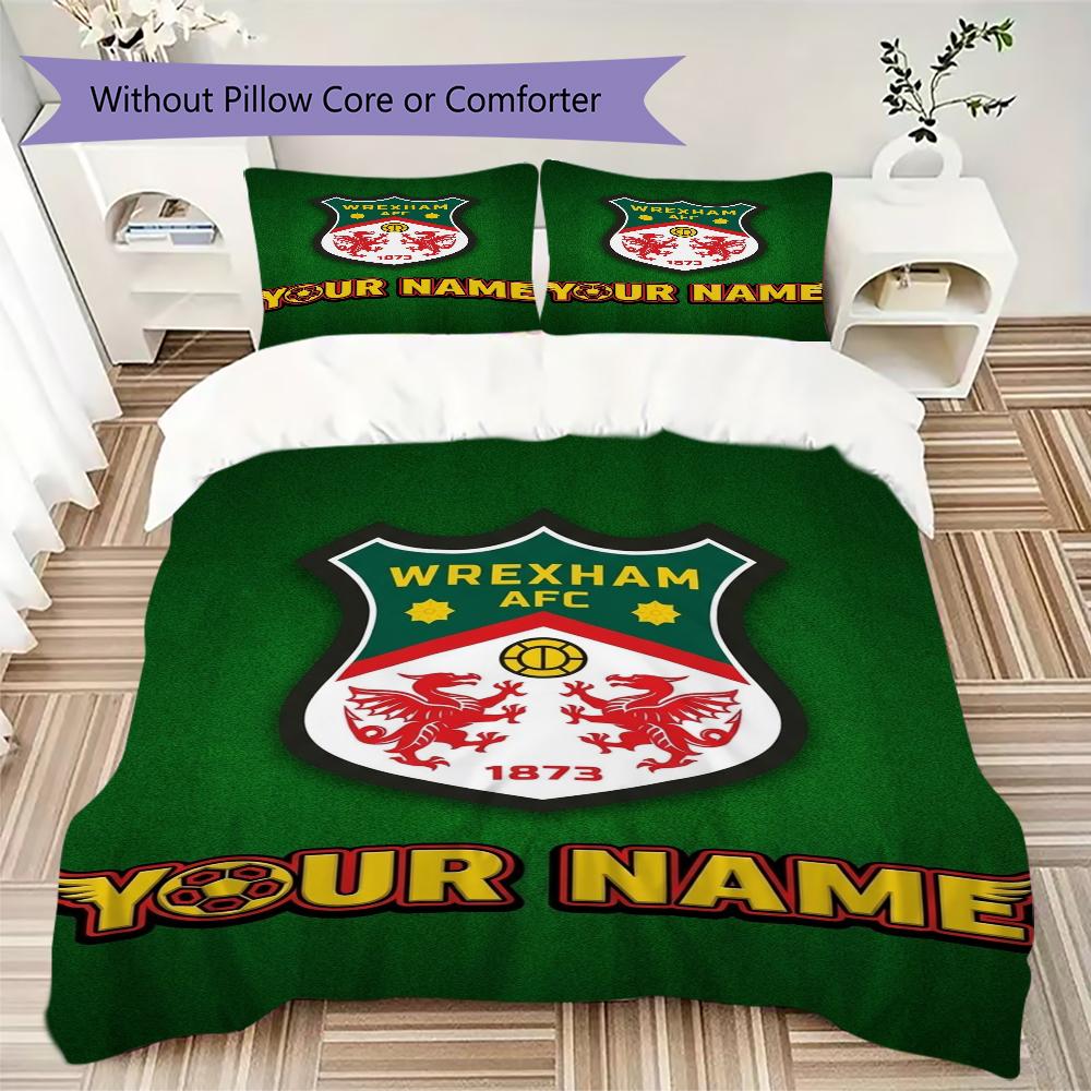 Custom Name Wrexham AFC Pattern Bedding uilt Set uilt Cover Pillowcase Home Decoration Birthday Gift (1*duvet cover+2*pillowcase without core)