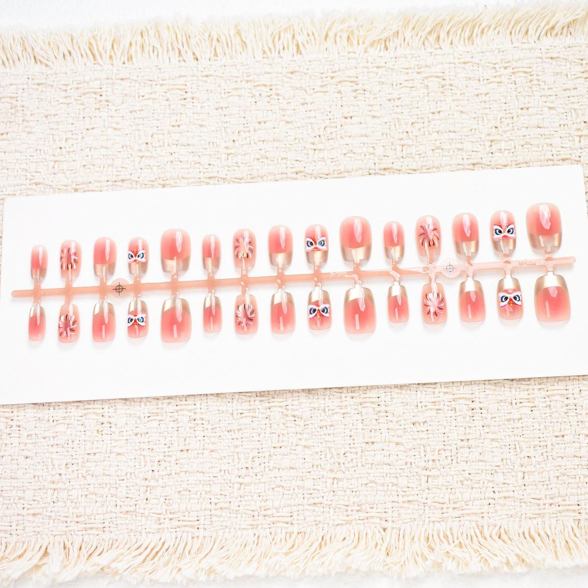 B015 Tender Pink New Year Battle Armor Cat Eye Wearable Nails - Super Short French Manicure Fireworks Atmosphere
