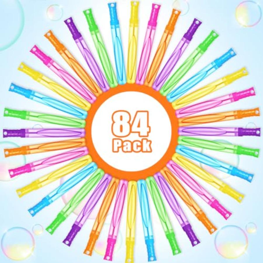 Bubble Wands, 84 Pcs Bubble Wands Bulk In 6 Colors Bubble Party Favors for,Summer Toys, Indoor Outdoor Activity, Themed Birthda