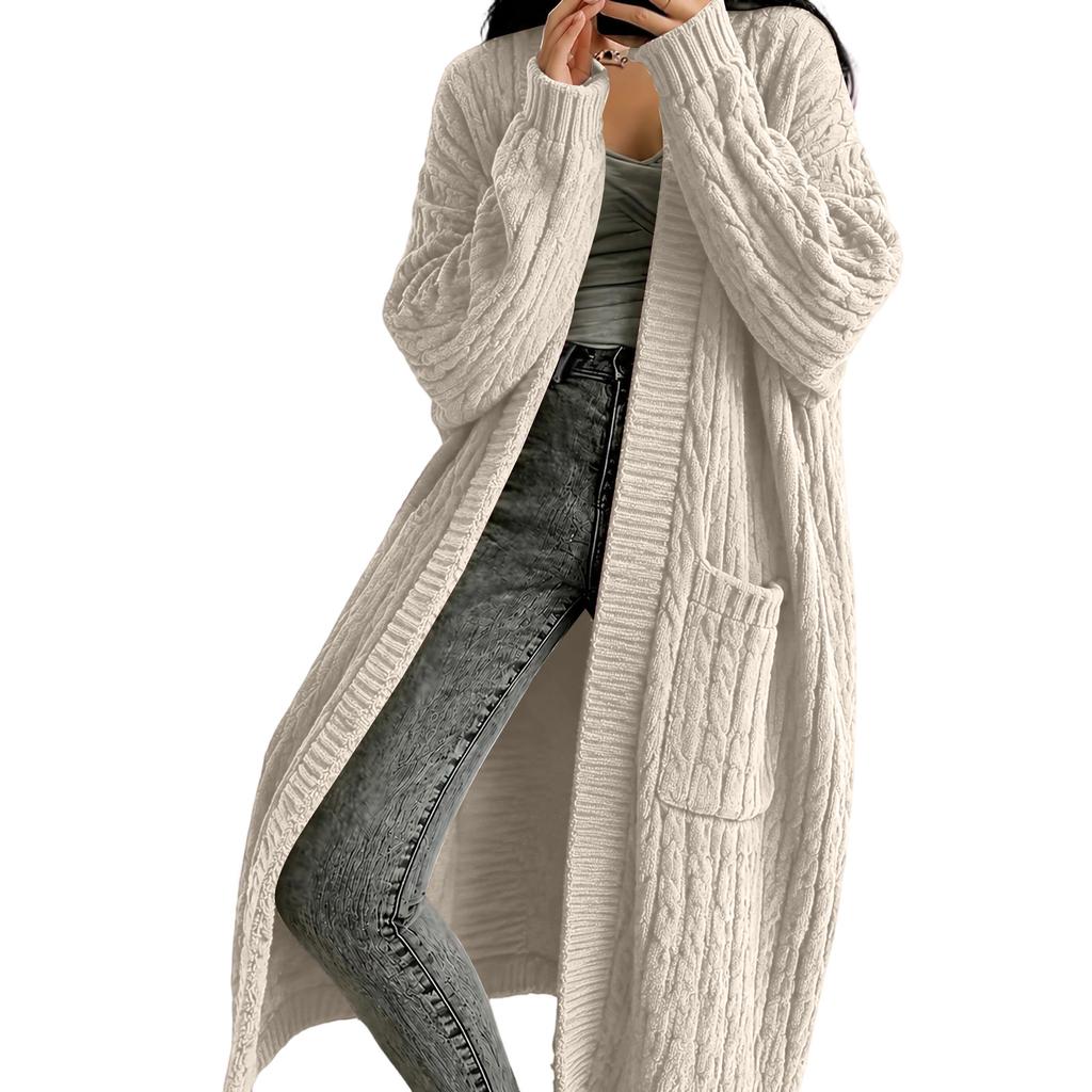 Women's Knit Cardigan with Pockets, Long Thick Sweater Coat