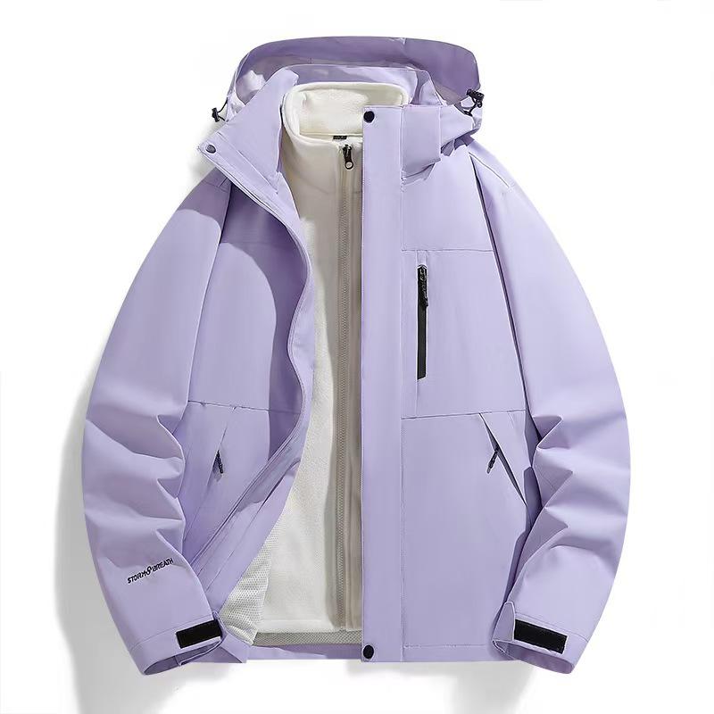 Men's Custom Logo Waterproof 3-in-1 Outdoor Jacket Set with Fleece Lining, Autumn/Winter Workwear, Women's Group Printed Version Available