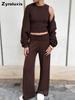 Three-piece Set, Autumn, Knitted Sweater with Loop Neck Camisole High-waisted Wide Leg Pants Suit