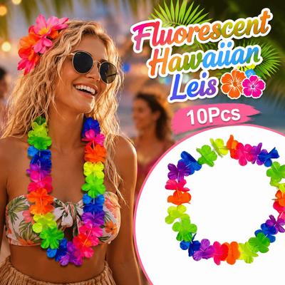 10Pcs Reusable Fluorescent Hawaiian Leis Colorful Tropical Theme Leis  Beach Holiday