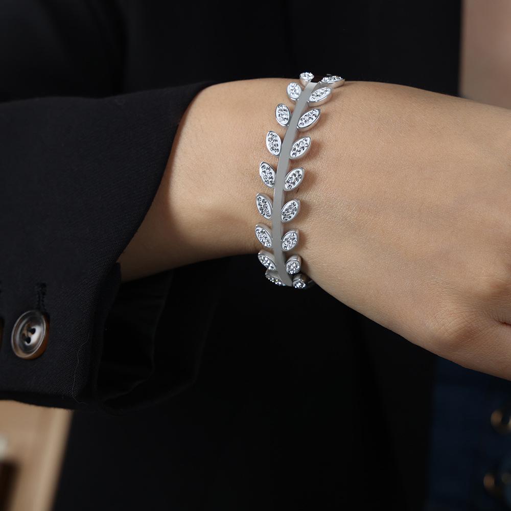 Pastoral Wheat Ear Rhinestone Double Row Clasp Bracelet - Fresh Gold-Plated Women s Accessory