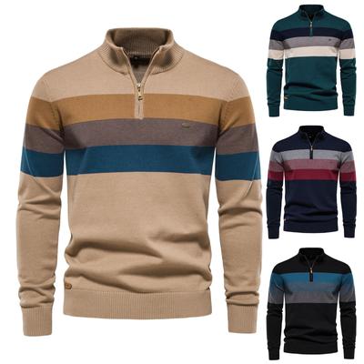 Nouveau Pull Britannique à Manches Longues et Demi-Zip pour Homme