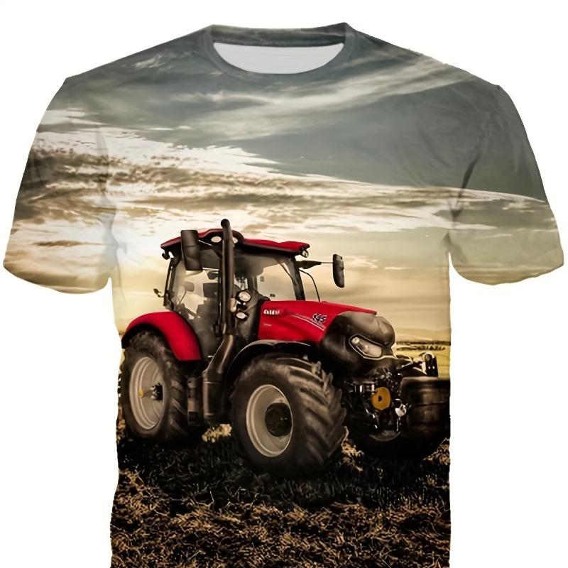 Cool 3D Tractor Print Kids Clothes Boys Tshirt Short Sleeve Fashion Children Summer Clothes Outdoor Active Children's Clothing