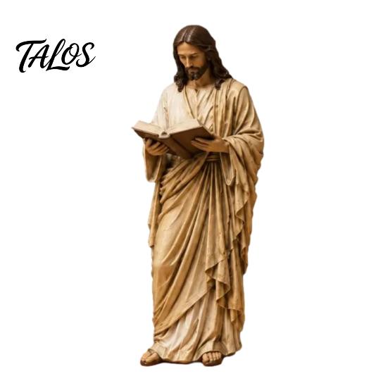 Decorative Collectible Religious Statues Jesus Reading Book Resin Figurine, Small Statue for Bookshelf Mantel Prayer Baptism Communion Gifts Believers