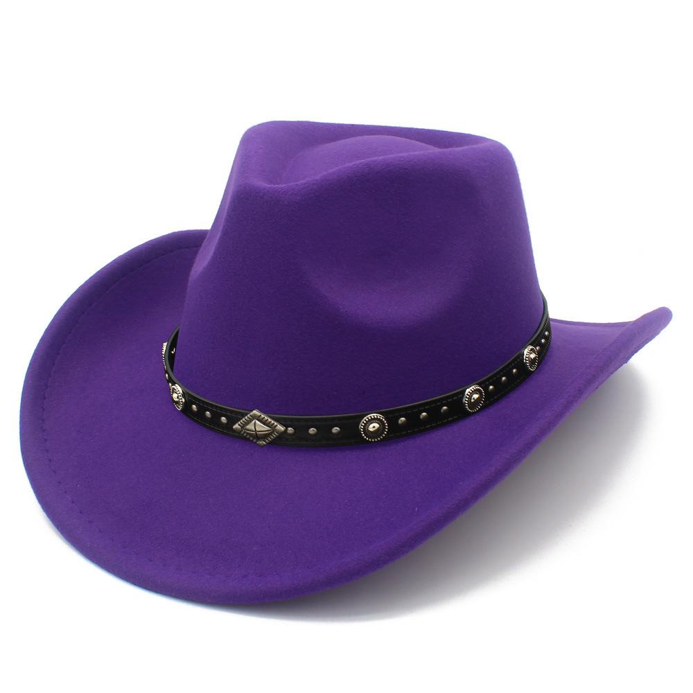 European and American Style Men and Women Couples Western Cowboy Hat Woolen Wide Brim Party Performance Hat Black Rivet Decorative Top Hat