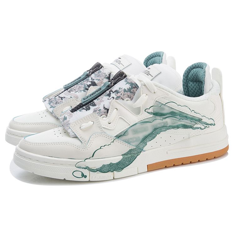 Li Ning Og-Slick X Weiwu Non-Slip Wear-Resistant Balanced Lightweight Breathable Low-Top Skate Shoes Women Skate Shoes White Green AECR046-1
