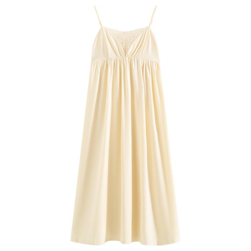 Suspender Nightdress Women's Summer Cotton Sexy Pure Desire Long Princess French Pajama Skirt with Chest Pad Can Be Worn Outside Loungewear