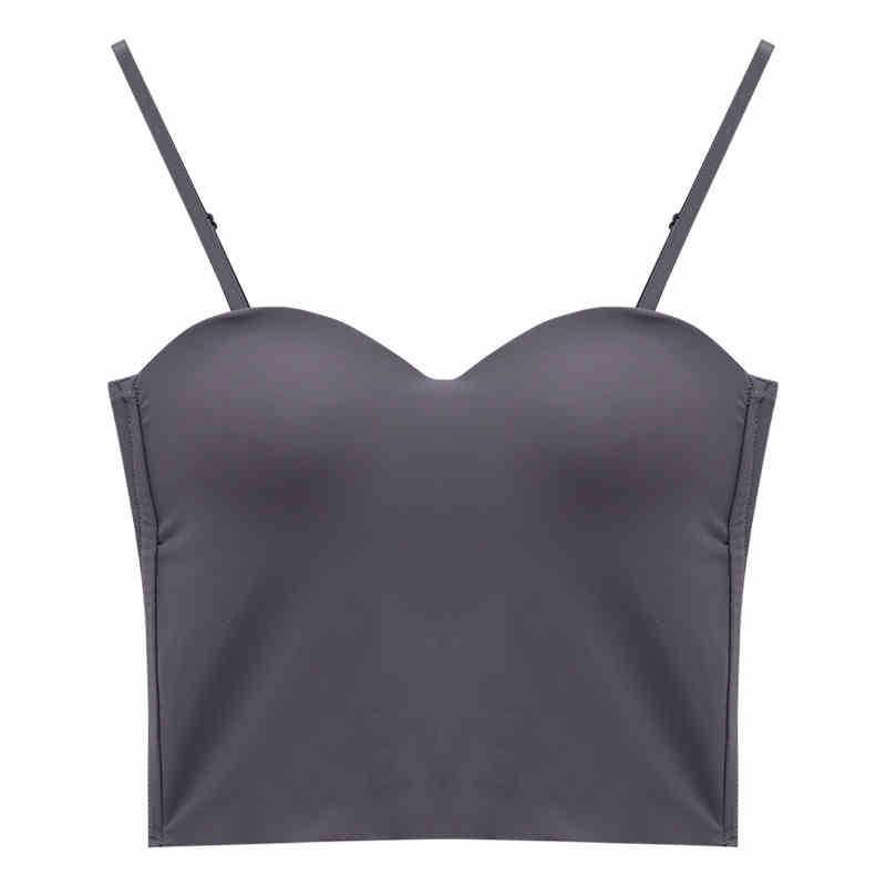Sleek Ice Silk V-Neck Tank with Fixed Cups and Chest Pads, Inner Layer, and Short Bandeau
