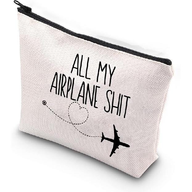 XYANFA All My Airplane Sh*t Accessory Pouch Traveler Makeup Bag Charger Pouch Flight Attendant Cosmetic Bag (AIRPLANE) AIRPLANE