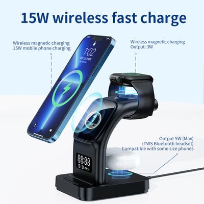 5-in-1 Mobile Phone Wireless Charger Magnetic Clock Wireless Charger Watch Wireless Headset Desktop