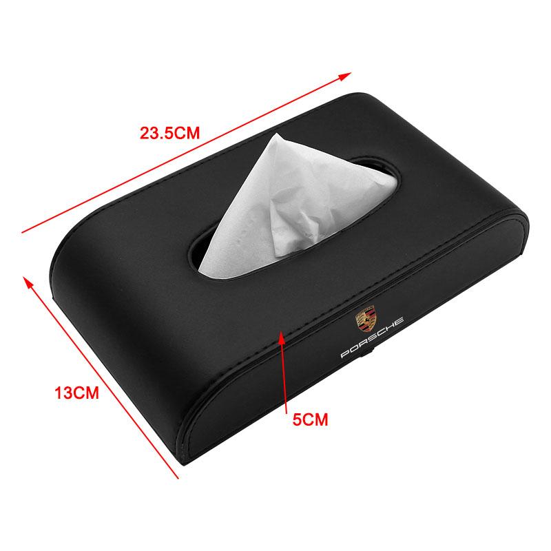 Leather Car Tissue Box Hanging Badge Paper Towel Bag Storage Auto Accessories For Porsche Cayenne Panamera Macan Boxster 911 Carrera-GT 928 944 918