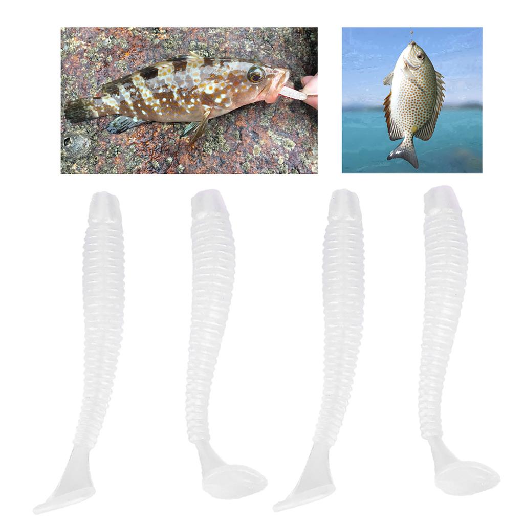 50PCS 5cm Soft Plastic Fishing Lures T tail Grub Worm Baits Fish Tackle Accessory Pearl White