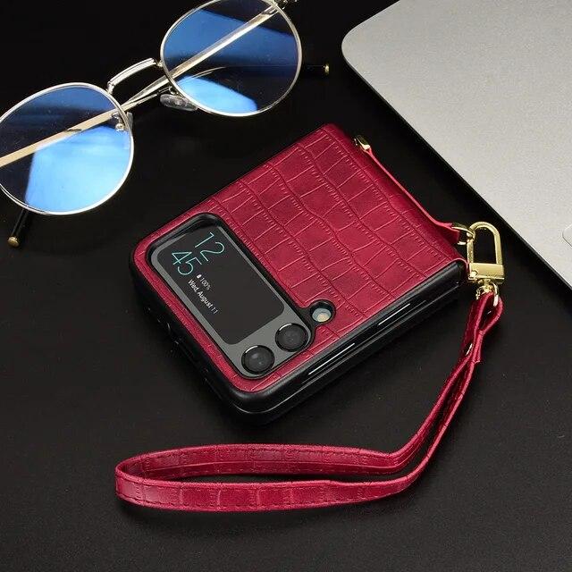 

Роскошный кожаный чехол-кошелек с защитой от падения для Samsung Galaxy Z Flip 4 5 5G Flip5 Flip4 Flip3 Flip 3, чехол для телефона с защитой от падения For Z Flip 3 красный