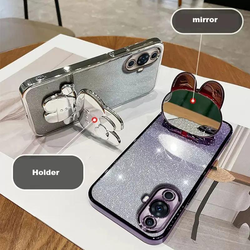 Rabbit Mirror Bracket Case for OPPO Reno 13 12 Pro 11 F Reno 10 Pro Plus Reno 7 8T 4G 5G A3 A58 A38 A78 Seismic Protective Shell