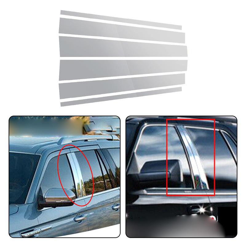 6Pcs Chrome Window Pillar Posts Trim Cover Door Silver Exterior Stickers Decal For Lincoln Navigator Ford Expedition 1997-2017