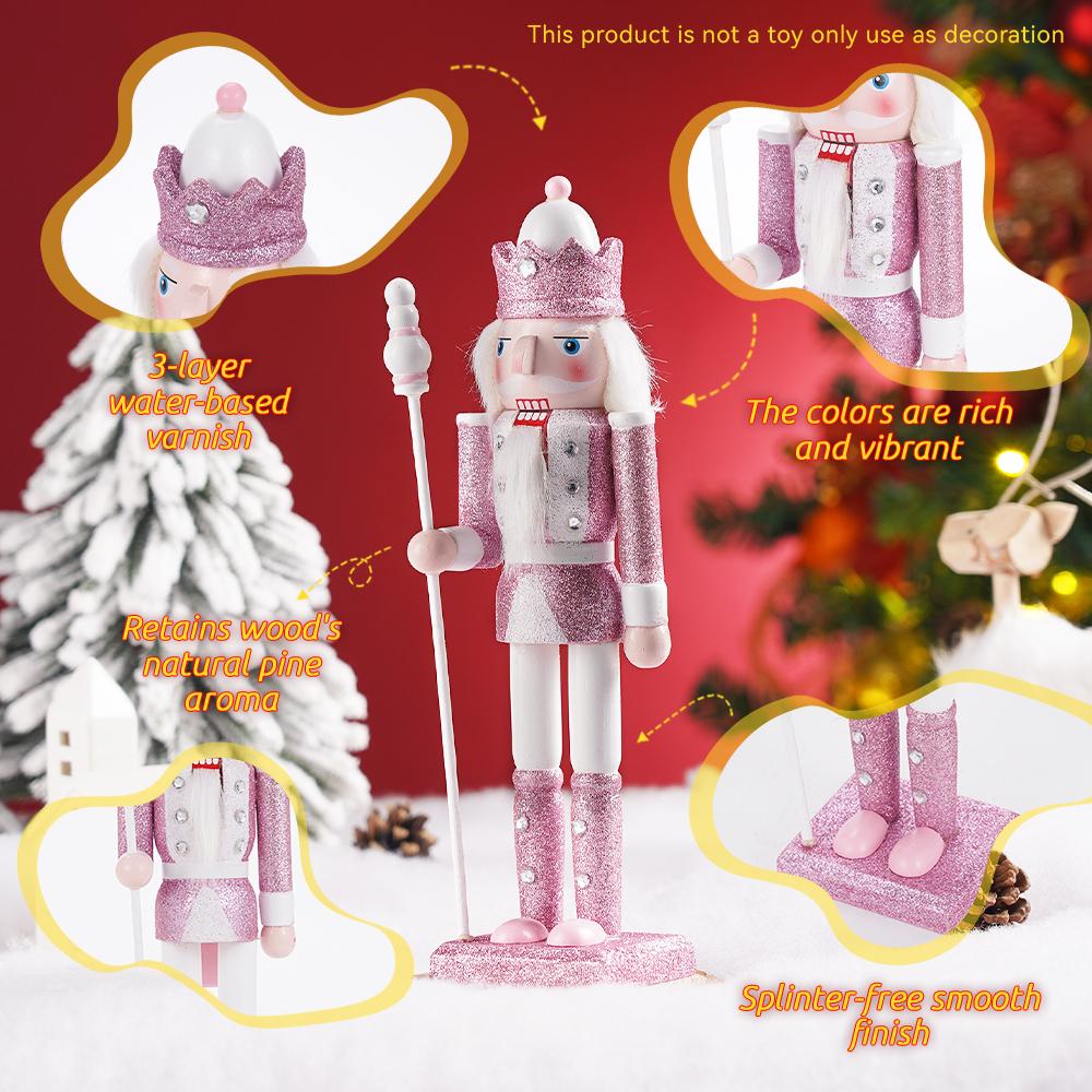 30CM Pink Glitter Nutcracker Soldier Wooden Puppet Handmade Christmas Decor Home Office Ornament Holiday Gift Stocking Stuffer
