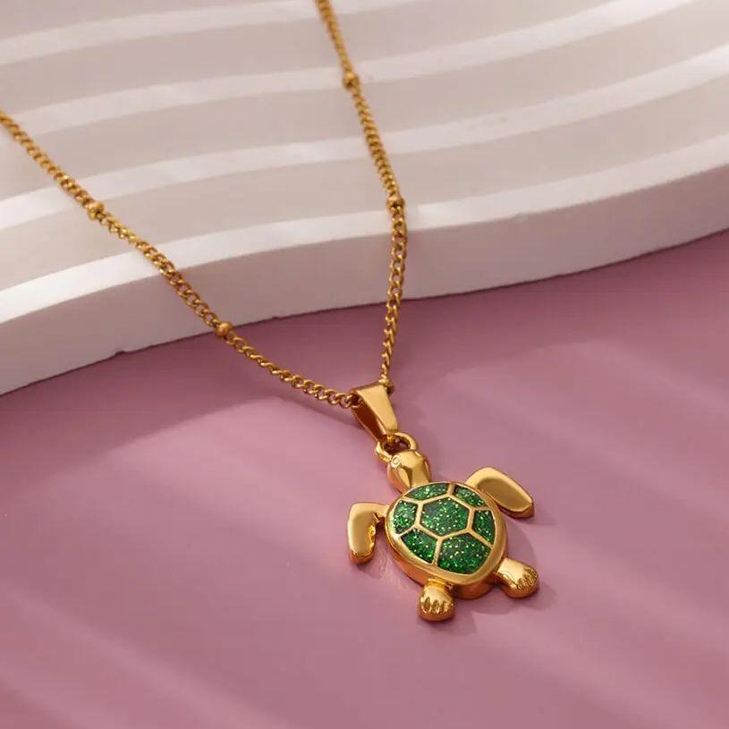 Barevný přívěsek želvy náhrdelník pro ženy letní pláž ženský přívěsek náhrdelník korálkový řetízek roztomilé nerezové oceli šperky límec