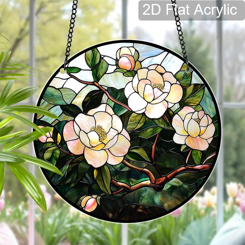 

Acrylic Magnolia Flower Suncatcher Stained Glass Effect Window Hanging Ornament Floral Themed Gift for Home 20cm/7.87Inches