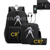 Sports Casual CR7 Backpacks 3pcs Simple Lightweight Capacity Teens Laptop School Bags Women Men Travel USB An-ti Lock Mochilas