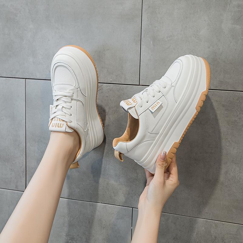 Leather Mesh White Shoes Women's 2025 Summer New Versatile Lightweight Inner Height Increase Women's Shoes Breathable Casual Shoes Board Shoes