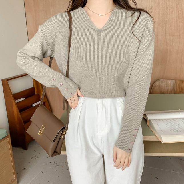 

Женский однотонный свитер с V-образным вырезом, длинными рукавами и свободной вязкой внутри, повседневный тонкий свитер на осень и зиму One Size серый