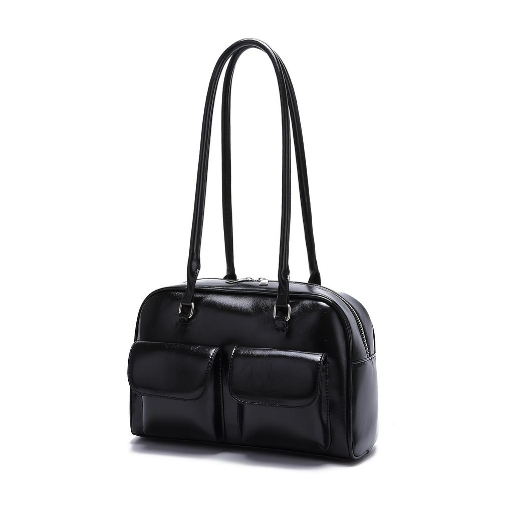 Stylish Black Armpit Bag with Zipper Closure Versatile Handbag
