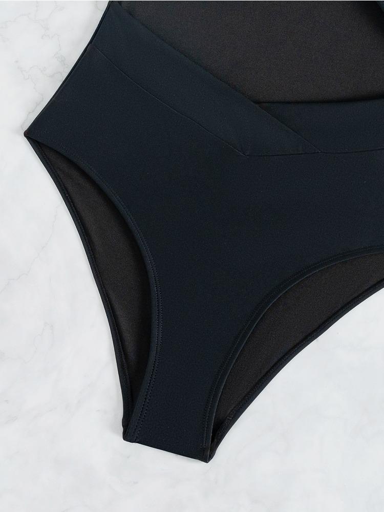 Einfarbig Taille Ausgeschnitten Einteiler Enganliegend Sexy Bikini Badeanzug Mode Strandurlaub Elegante Kleidung