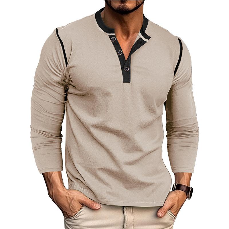 Men's Contrast Piping Raglan Henley Shirt Placket Long Sleeve Slim Casual Vintage Tee
