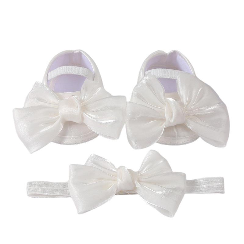 Baby Girls Baptism Shoes and Headband Shiny Bowknot Mary Jane Flats and Hairband Set 0-12M 0-6 Months белый