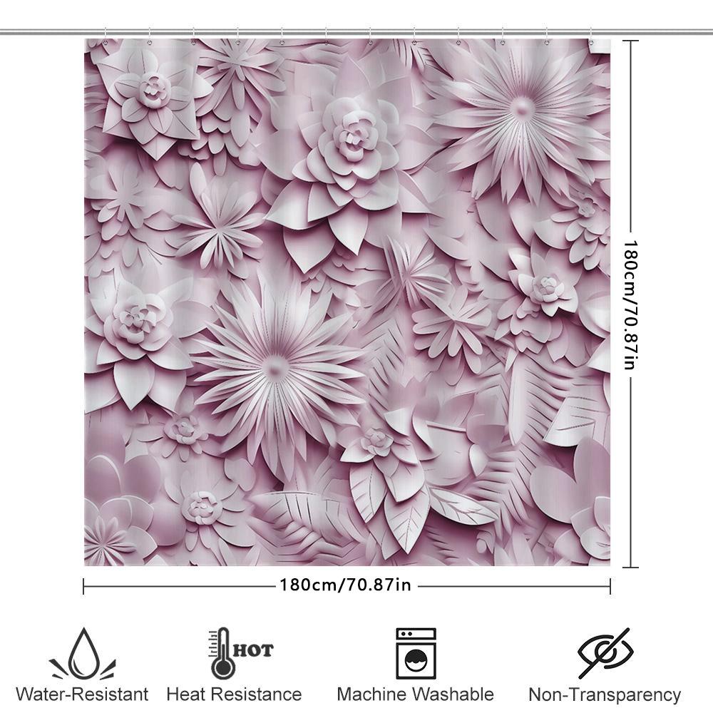 Luxurious Pink Paper Flowers Shower Curtain Waterproof Decoration For Bathroom Accessories Size 180X205Cm (70 X 80)