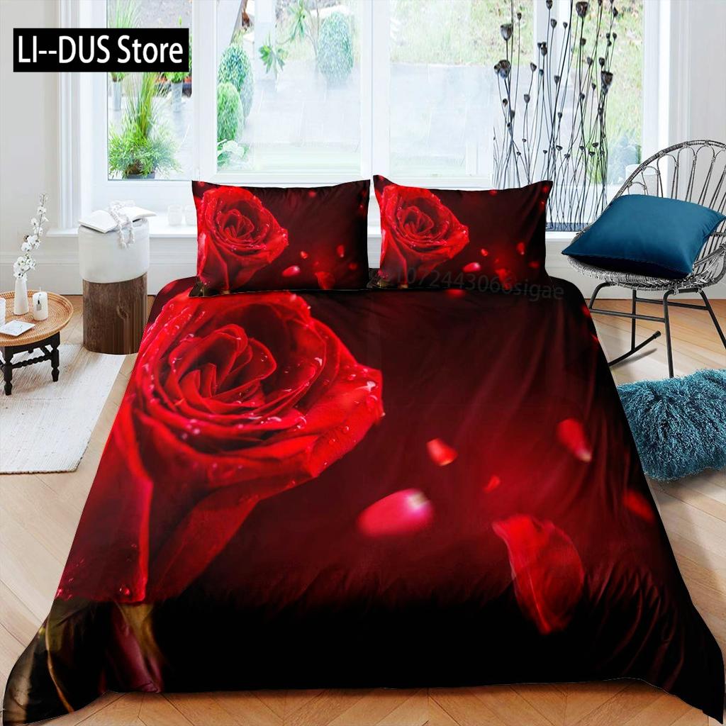 Roses Bedding Set Duvet Cover for Girls Women Couple Lover Romantic Comforter Cover Valentine's Day Bedroom Decor Quilt Cover