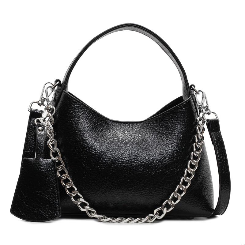 Korean Style Simple Trend Casual Lychee Pattern Texture Chain Portable Bucket Bag Temperament Versatile Commuter Style Messenger Bag