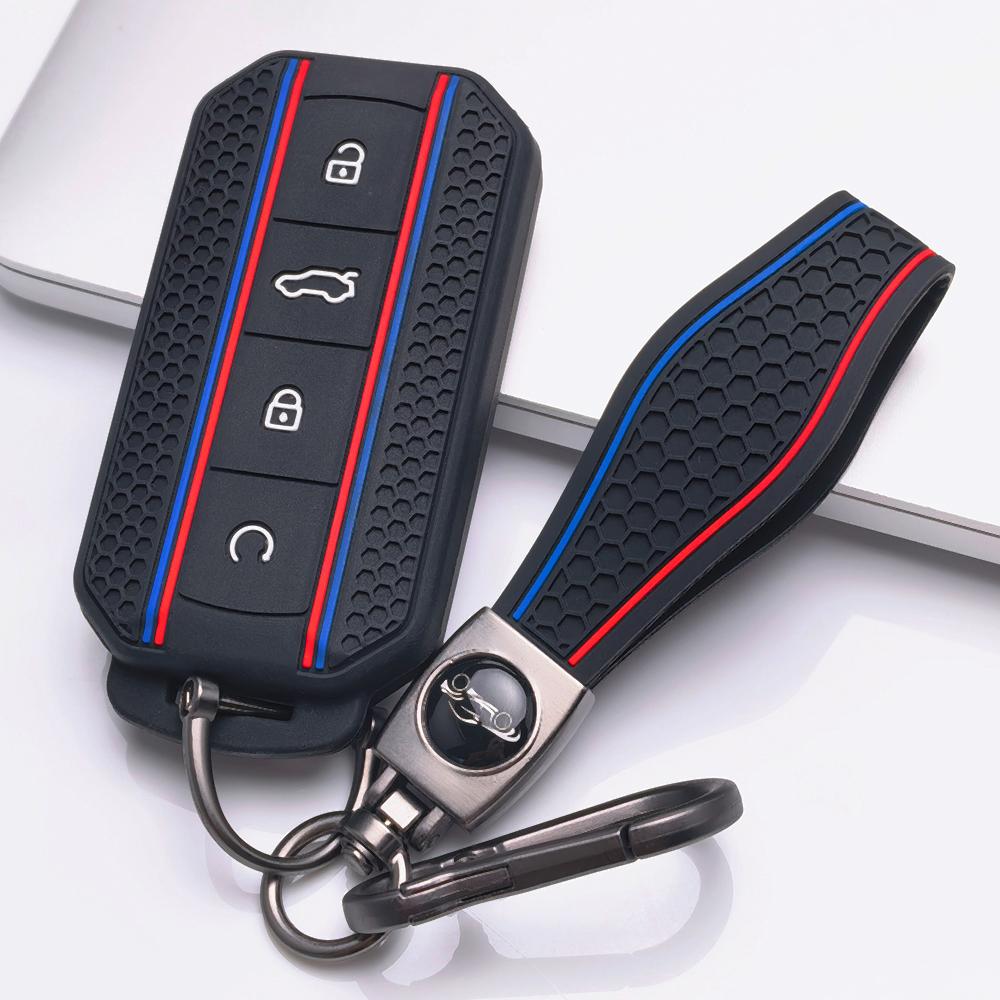 Key Shell Cover for Chery Omoda C7 Jaecoo J7 J5 with Keychain Non Slip Ergonomic Soft Key Shell for Chery 4 Button Smart Car Remote Key чёрный