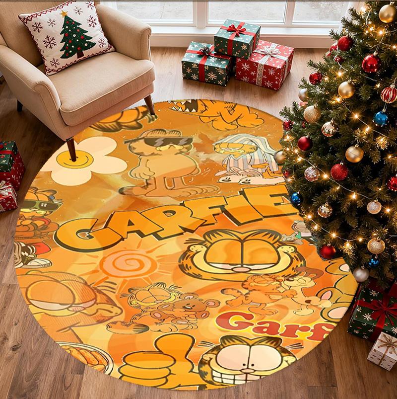 Garfield Desenli Yuvarlak Halı, İç/Dış Mekan Paspası, Piknik, Oyun Odası, Yatak Odası, Ofis, Oturma Odası, Ev Dekorasyonu Halısı, Doğum Günü Hediyesi