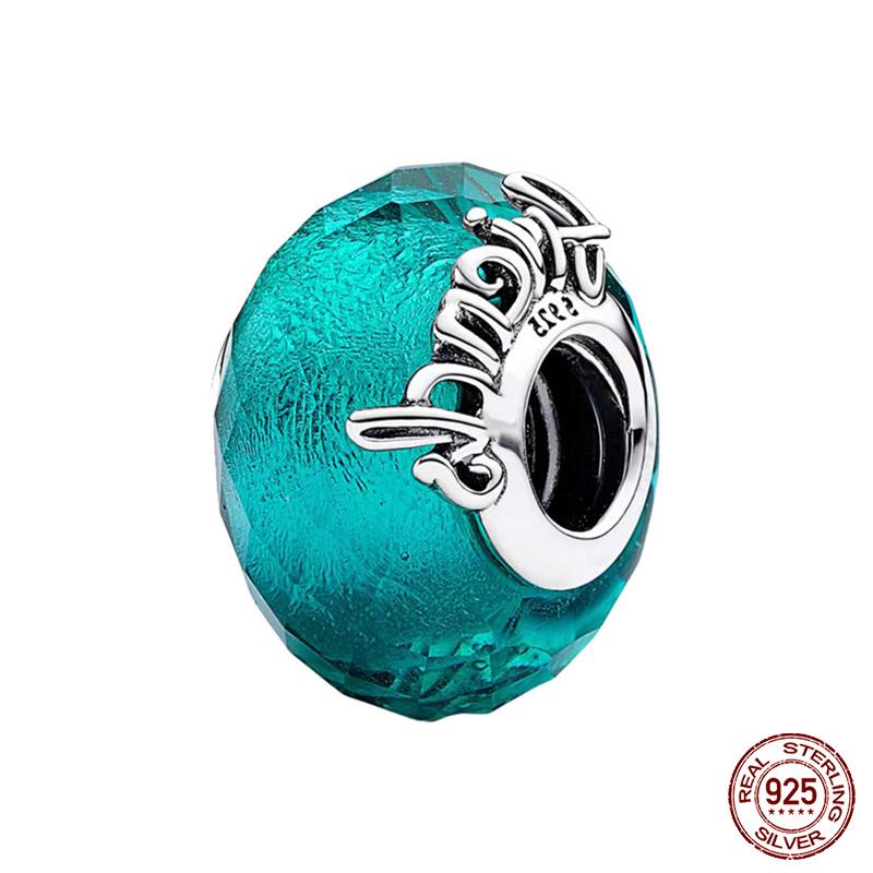 925 Sterling Silver Blue Ocean Flower Feather Luminous Glass Charms Fashion Beads Fit Brand 3mm Original Bracelets DIY Jewelry