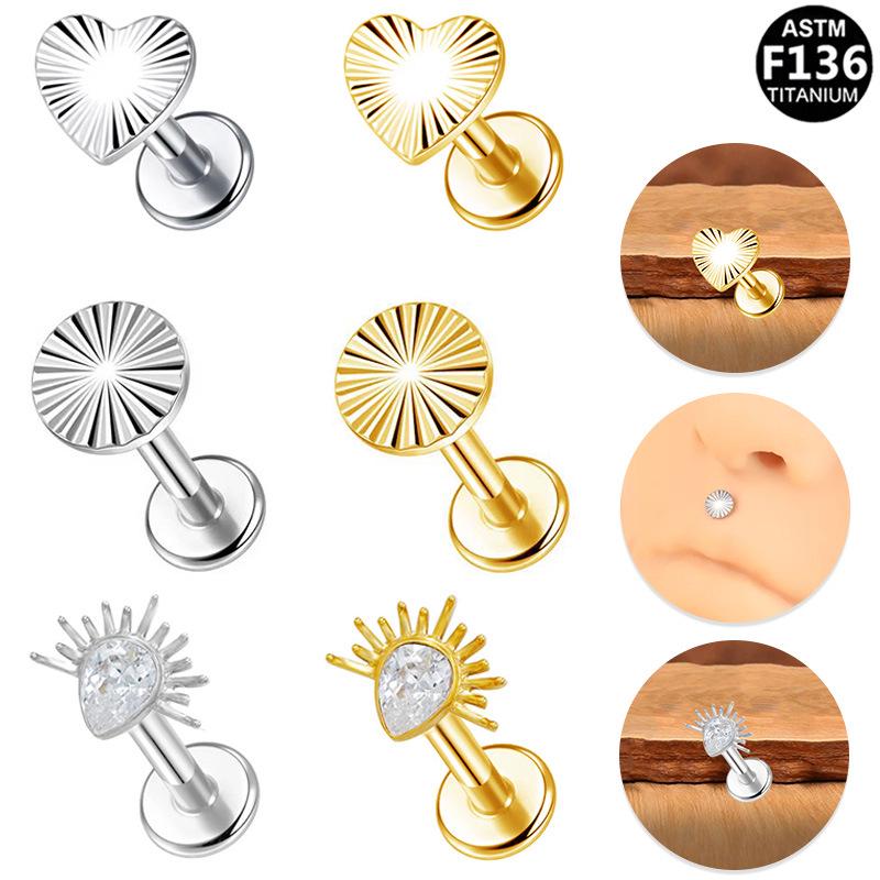 Titanium Heart Drop G23 Piercing Jewelry - Versatile Internal Thread Ear & Lip Stud