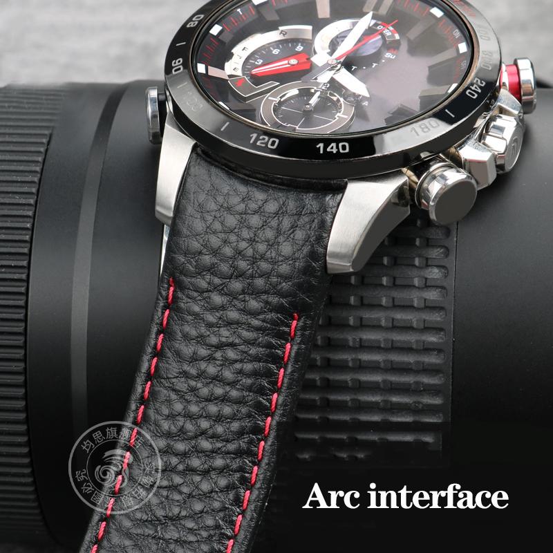 22mm Gebogenes Echtleder Uhrenarmband Für C-asio EQB-800BL EQB-501 EQB-900 EDIFICE/EQB-500 Wasserdichtes Gummi Uhrenarmband Herren